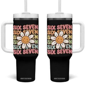 Six Seven Flower Power Tumbler With Handle Viral 67 Meme with Retro Daisy TS02 One Size: 40 oz Black Print Your Wear