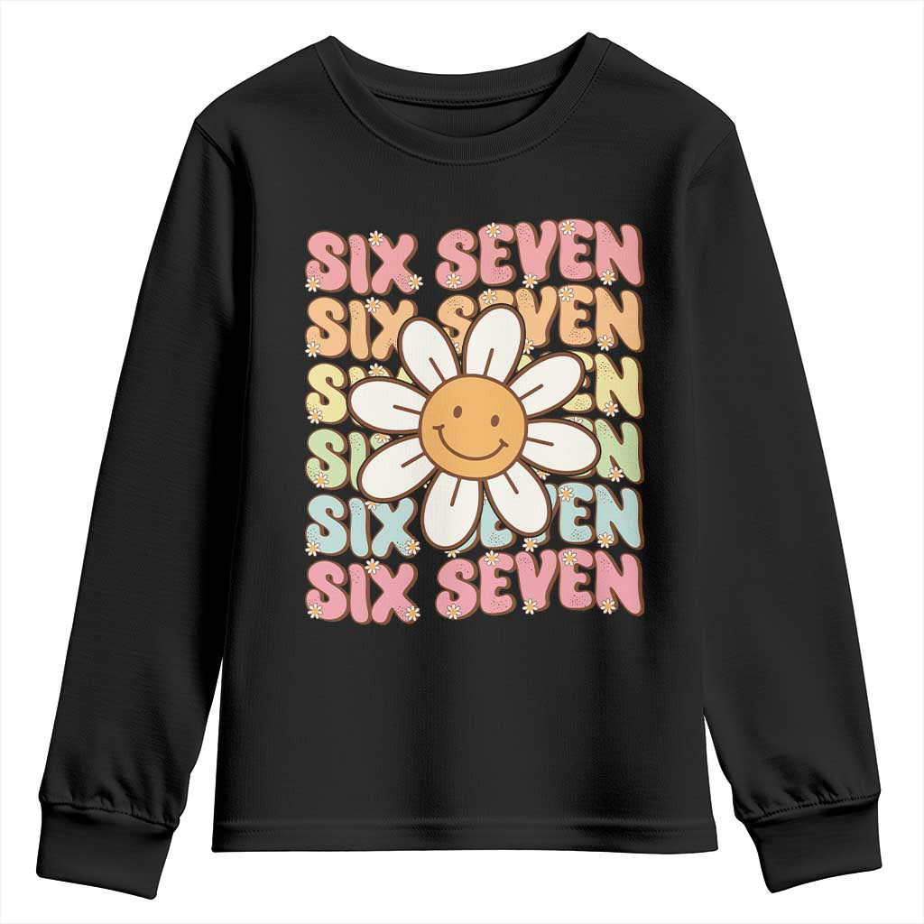 Six Seven Flower Power Youth Sweatshirt Viral 67 Meme with Retro Daisy TS02 Black Print Your Wear