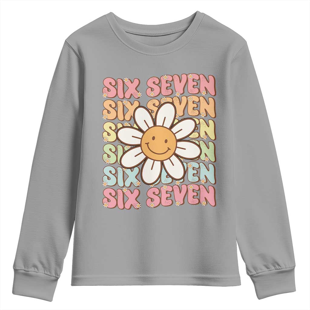 Six Seven Flower Power Youth Sweatshirt Viral 67 Meme with Retro Daisy TS02 Sport Gray Print Your Wear