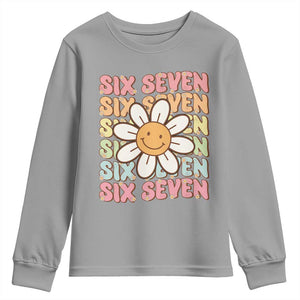 Six Seven Flower Power Youth Sweatshirt Viral 67 Meme with Retro Daisy TS02 Sport Gray Print Your Wear