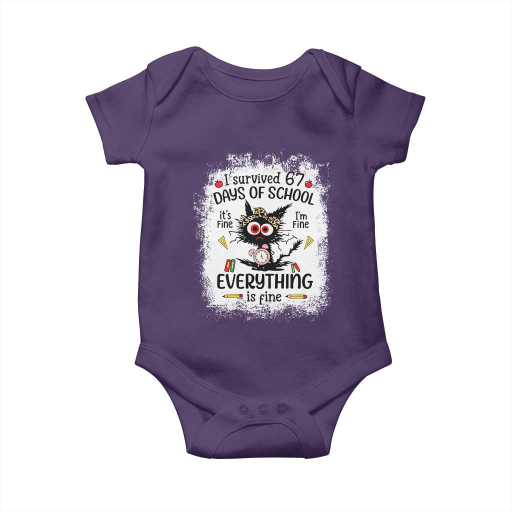 I Survived 67 Days of School Baby Onesie Funny Teacher Black Cat Chaos Everything Is Fine TS02 Purple Print Your Wear