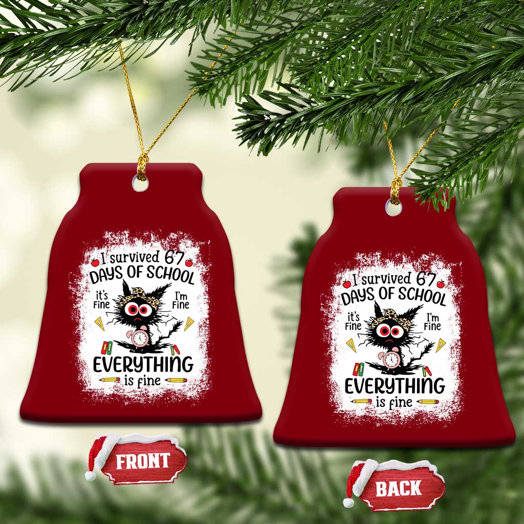 I Survived 67 Days of School Ceramic Ornament Funny Teacher Black Cat Chaos Everything Is Fine TS02 Print Your Wear