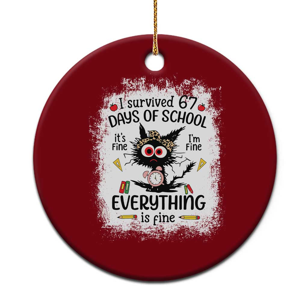 I Survived 67 Days of School Ceramic Ornament Funny Teacher Black Cat Chaos Everything Is Fine TS02 1pc Red Print Your Wear