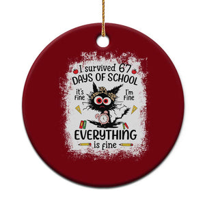 I Survived 67 Days of School Ceramic Ornament Funny Teacher Black Cat Chaos Everything Is Fine TS02 1pc Red Print Your Wear