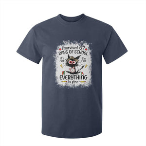 I Survived 67 Days of School T Shirt For Kid Funny Teacher Black Cat Chaos Everything Is Fine TS02 Navy Print Your Wear