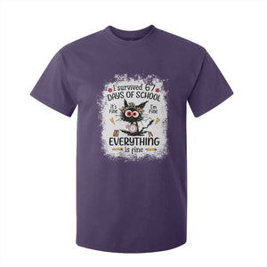 I Survived 67 Days of School T Shirt For Kid Funny Teacher Black Cat Chaos Everything Is Fine TS02 Purple Print Your Wear
