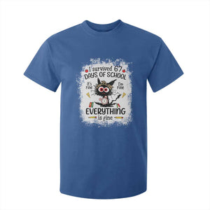 I Survived 67 Days of School T Shirt For Kid Funny Teacher Black Cat Chaos Everything Is Fine TS02 Royal Blue Print Your Wear