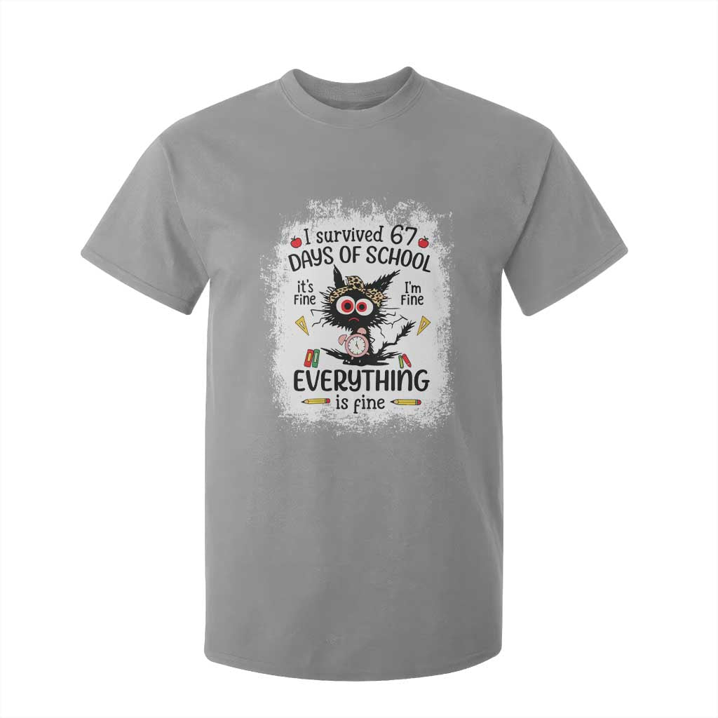 I Survived 67 Days of School T Shirt For Kid Funny Teacher Black Cat Chaos Everything Is Fine TS02 Sport Gray Print Your Wear