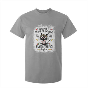 I Survived 67 Days of School T Shirt For Kid Funny Teacher Black Cat Chaos Everything Is Fine TS02 Sport Gray Print Your Wear