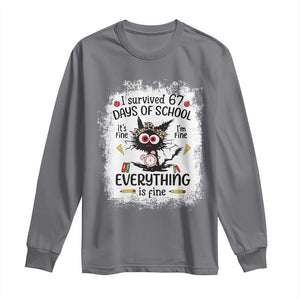 I Survived 67 Days of School Long Sleeve Shirt Funny Teacher Black Cat Chaos Everything Is Fine TS02 Charcoal Print Your Wear