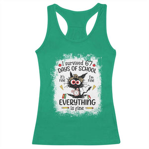 I Survived 67 Days of School Racerback Tank Top Funny Teacher Black Cat Chaos Everything Is Fine TS02 Irish Green Print Your Wear