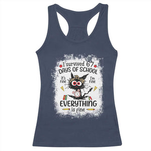 I Survived 67 Days of School Racerback Tank Top Funny Teacher Black Cat Chaos Everything Is Fine TS02 Navy Print Your Wear