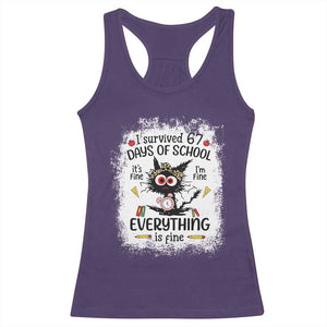 I Survived 67 Days of School Racerback Tank Top Funny Teacher Black Cat Chaos Everything Is Fine TS02 Purple Print Your Wear