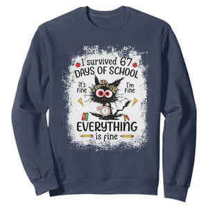 I Survived 67 Days of School Sweatshirt Funny Teacher Black Cat Chaos Everything Is Fine TS02 Navy Print Your Wear