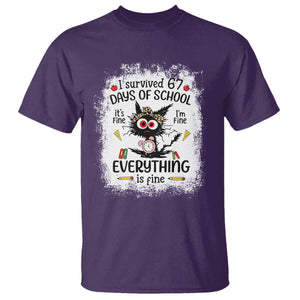 I Survived 67 Days of School T Shirt Funny Teacher Black Cat Chaos Everything Is Fine TS02 Purple Print Your Wear