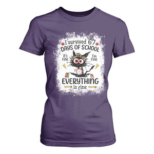 I Survived 67 Days of School T Shirt For Women Funny Teacher Black Cat Chaos Everything Is Fine TS02 Purple Print Your Wear
