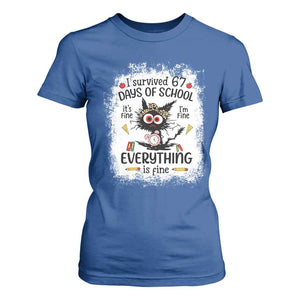 I Survived 67 Days of School T Shirt For Women Funny Teacher Black Cat Chaos Everything Is Fine TS02 Royal Blue Print Your Wear