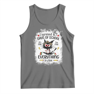 I Survived 67 Days of School Tank Top Funny Teacher Black Cat Chaos Everything Is Fine TS02 Black Heather Print Your Wear