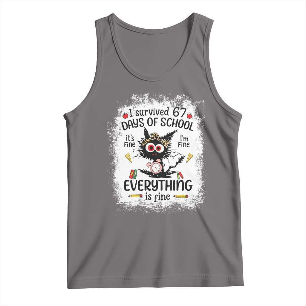 I Survived 67 Days of School Tank Top Funny Teacher Black Cat Chaos Everything Is Fine TS02 Deep Heather Print Your Wear