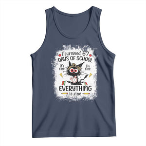 I Survived 67 Days of School Tank Top Funny Teacher Black Cat Chaos Everything Is Fine TS02 Navy Print Your Wear