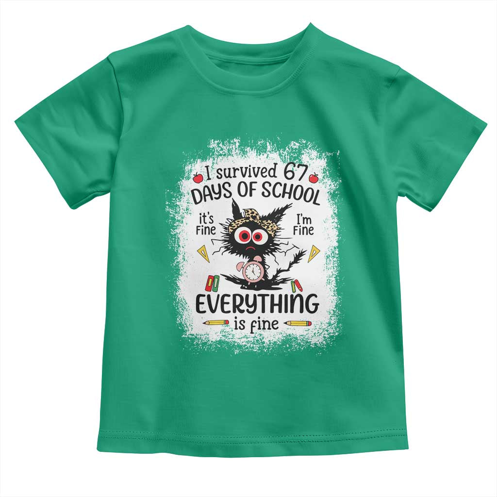 I Survived 67 Days of School Toddler T Shirt Funny Teacher Black Cat Chaos Everything Is Fine TS02 Irish Green Print Your Wear