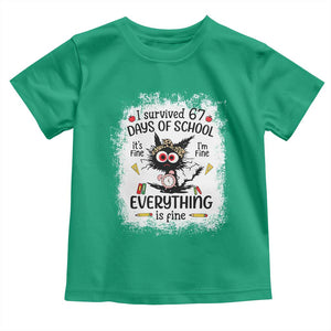 I Survived 67 Days of School Toddler T Shirt Funny Teacher Black Cat Chaos Everything Is Fine TS02 Irish Green Print Your Wear