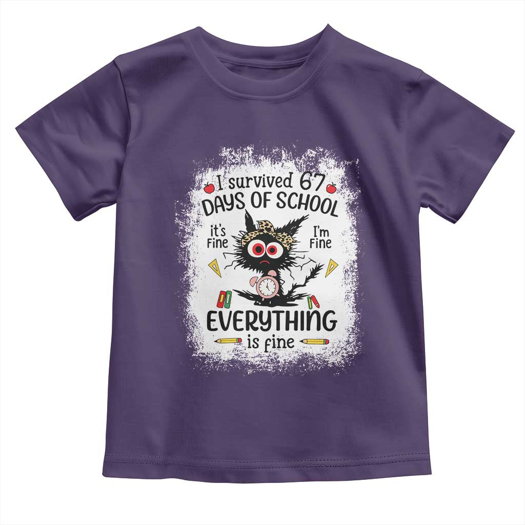 I Survived 67 Days of School Toddler T Shirt Funny Teacher Black Cat Chaos Everything Is Fine TS02 Purple Print Your Wear