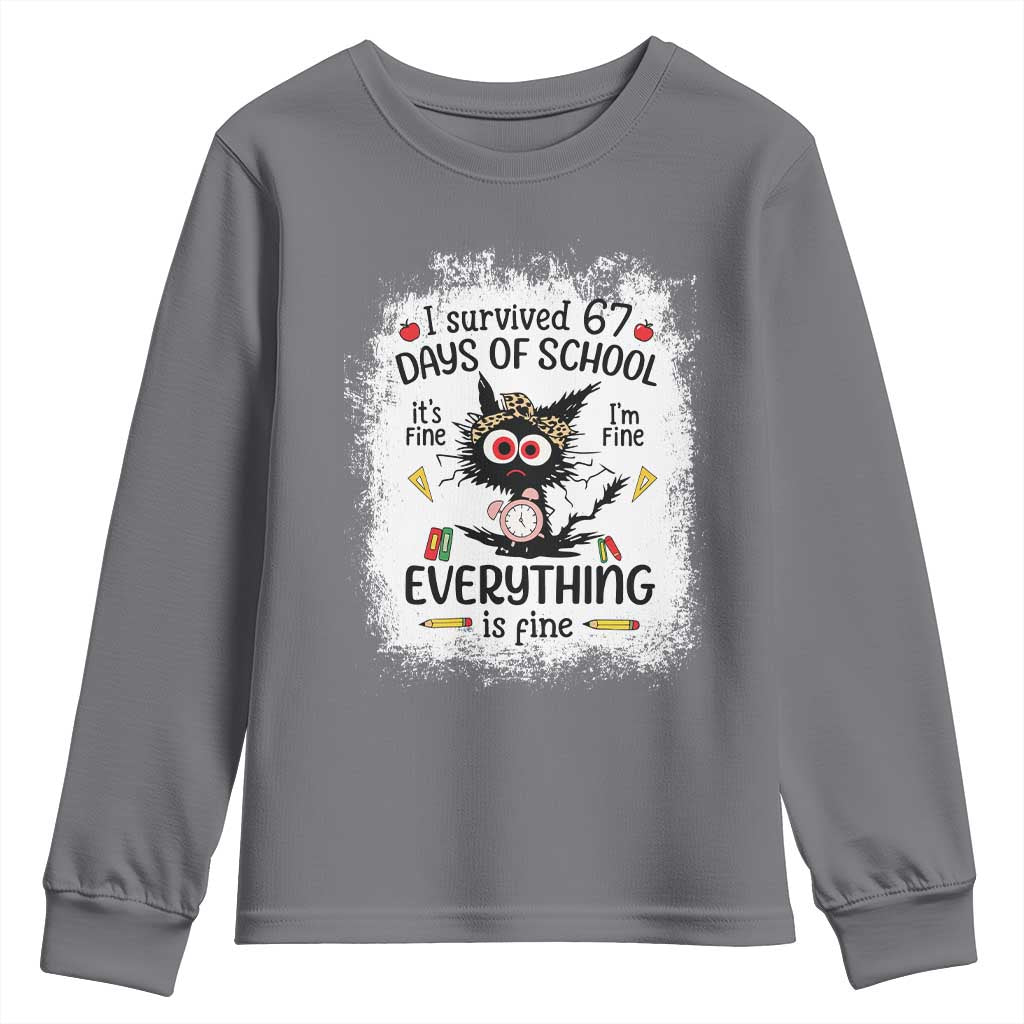 I Survived 67 Days of School Youth Sweatshirt Funny Teacher Black Cat Chaos Everything Is Fine TS02 Charcoal Print Your Wear