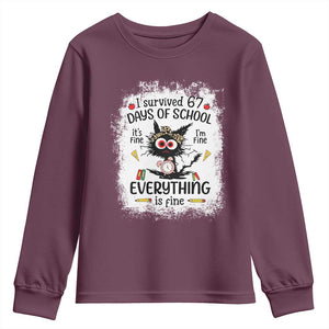 I Survived 67 Days of School Youth Sweatshirt Funny Teacher Black Cat Chaos Everything Is Fine TS02 Maroon Print Your Wear
