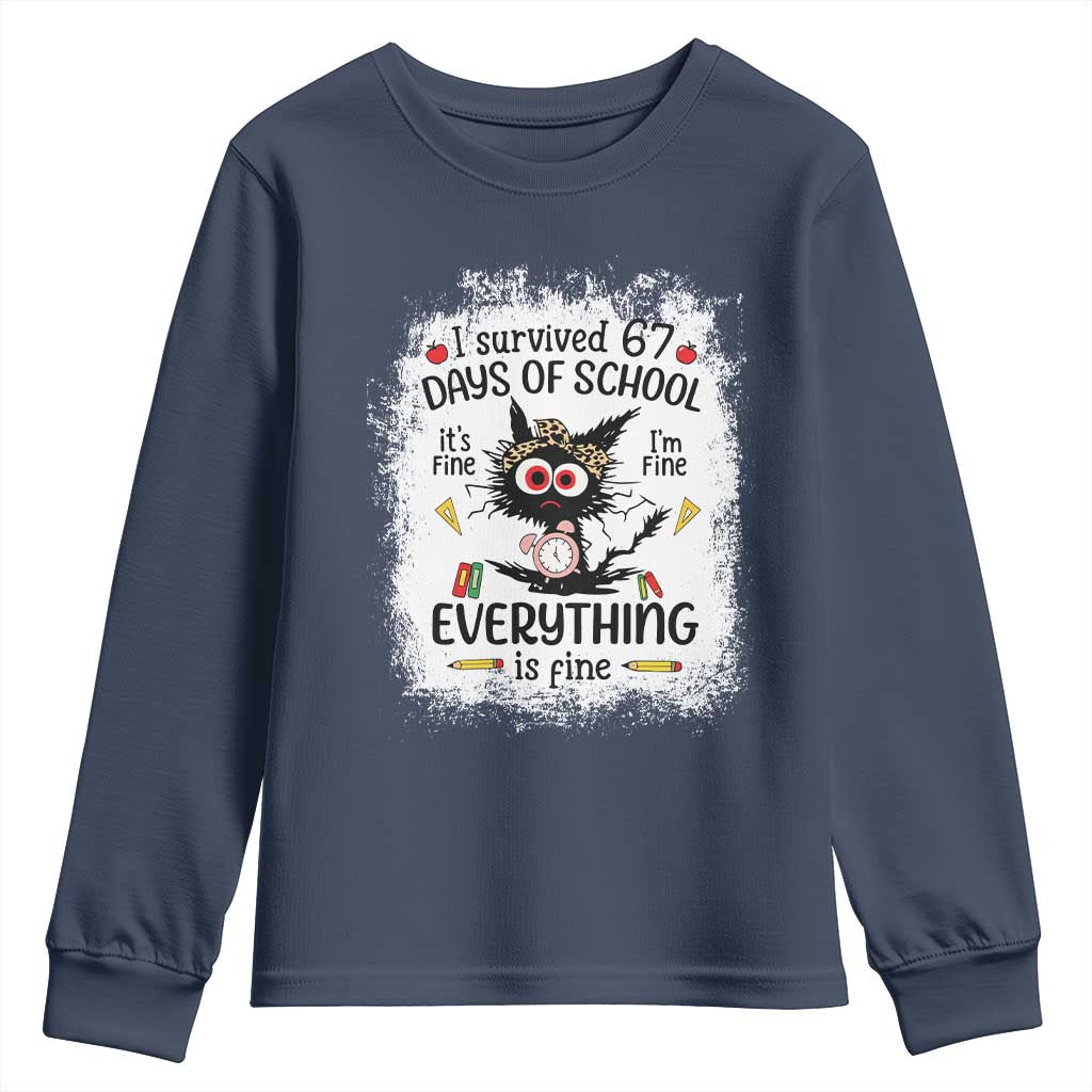 I Survived 67 Days of School Youth Sweatshirt Funny Teacher Black Cat Chaos Everything Is Fine TS02 Navy Print Your Wear