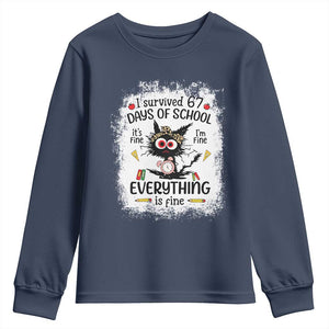 I Survived 67 Days of School Youth Sweatshirt Funny Teacher Black Cat Chaos Everything Is Fine TS02 Navy Print Your Wear