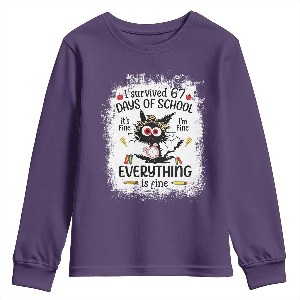 I Survived 67 Days of School Youth Sweatshirt Funny Teacher Black Cat Chaos Everything Is Fine TS02 Purple Print Your Wear