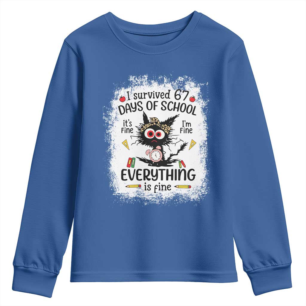 I Survived 67 Days of School Youth Sweatshirt Funny Teacher Black Cat Chaos Everything Is Fine TS02 Royal Blue Print Your Wear