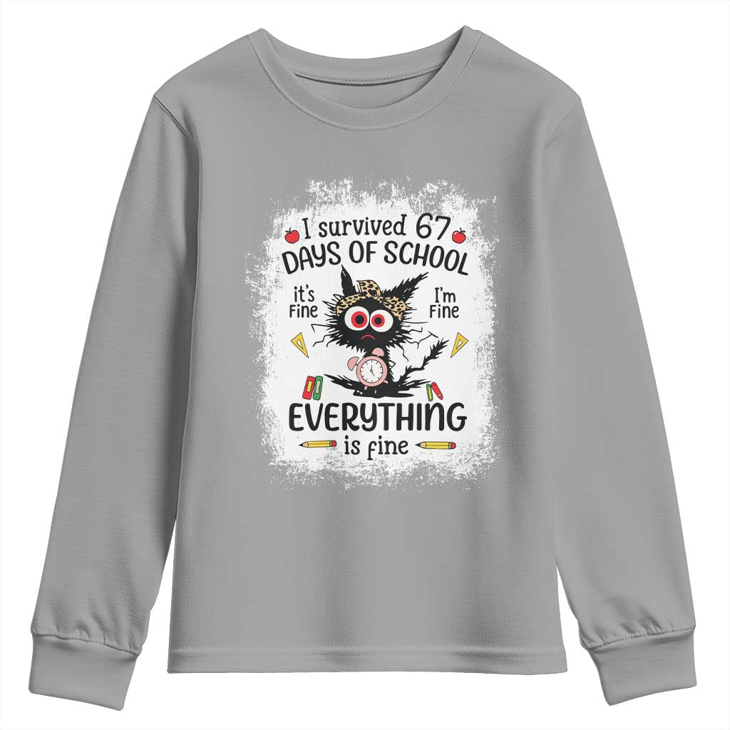 I Survived 67 Days of School Youth Sweatshirt Funny Teacher Black Cat Chaos Everything Is Fine TS02 Sport Gray Print Your Wear
