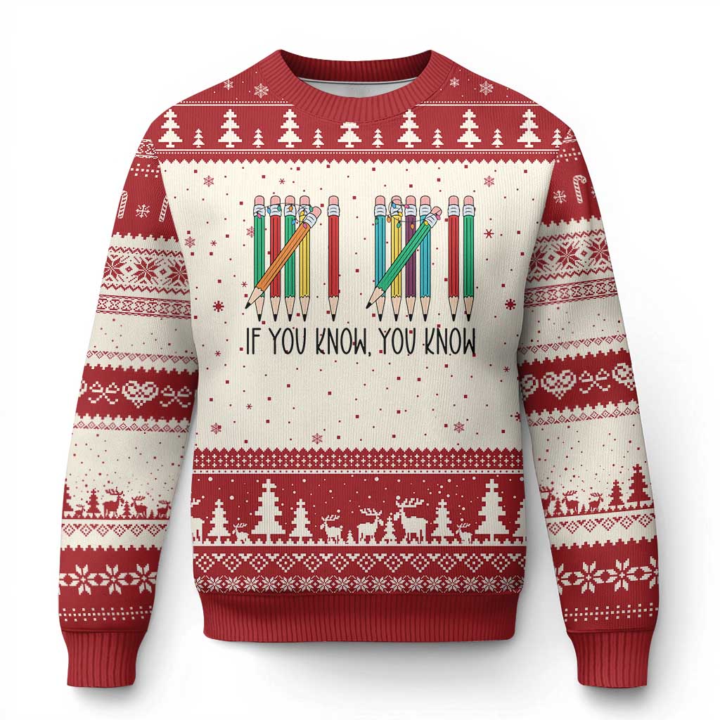 Funny 6 7 Pencil Humor Ugly Christmas Sweater If You Know You Know Six Seven Joke TS02 Beige Red Print Your Wear