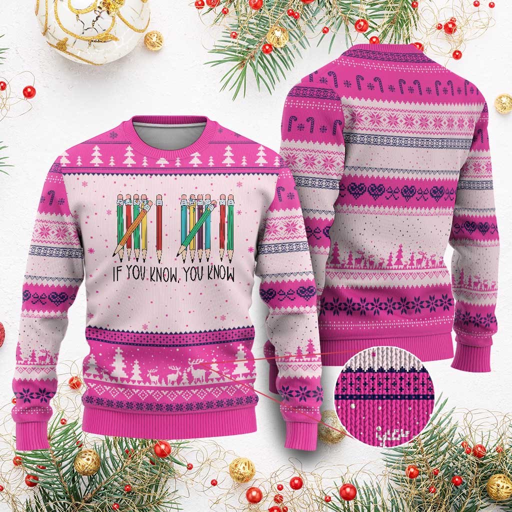 Funny 6 7 Pencil Humor Ugly Christmas Sweater If You Know You Know Six Seven Joke TS02 Hot Pink Print Your Wear