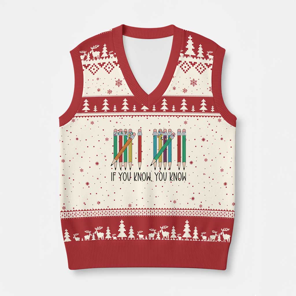 Funny 6 7 Pencil Humor V-Neck Knit Sweater Vest If You Know You Know Six Seven Joke TS02 Beige Red Print Your Wear