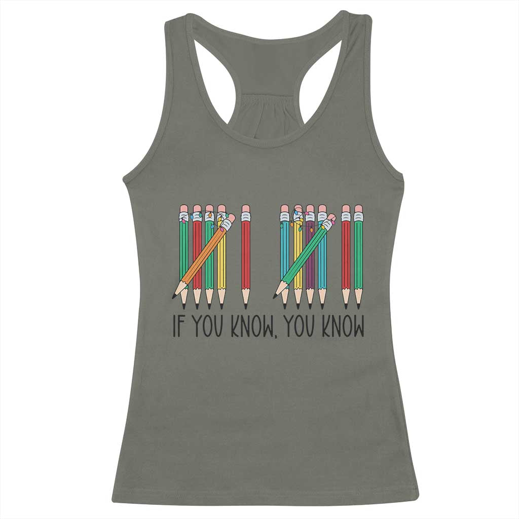 Funny 6 7 Pencil Humor Racerback Tank Top If You Know You Know Six Seven Joke TS02 Military Green Print Your Wear