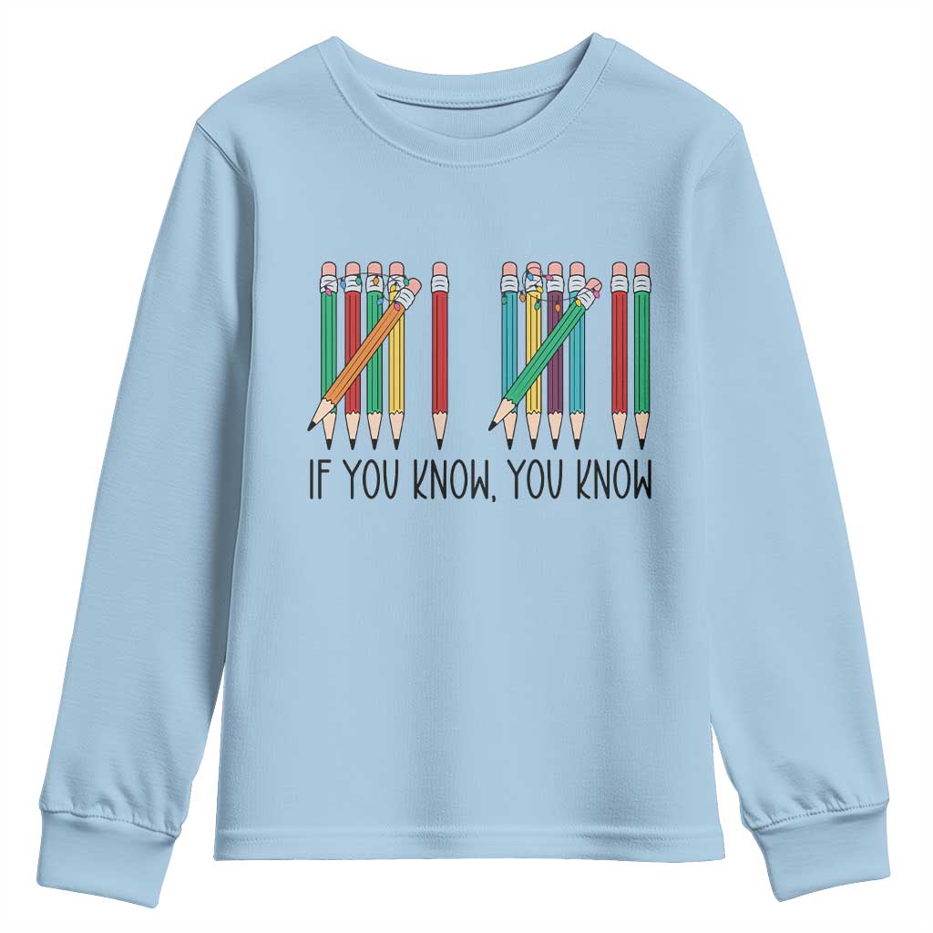 Funny 6 7 Pencil Humor Youth Sweatshirt If You Know You Know Six Seven Joke TS02 Light Blue Print Your Wear