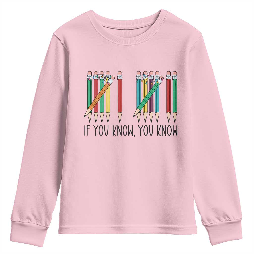 Funny 6 7 Pencil Humor Youth Sweatshirt If You Know You Know Six Seven Joke TS02 Light Pink Print Your Wear