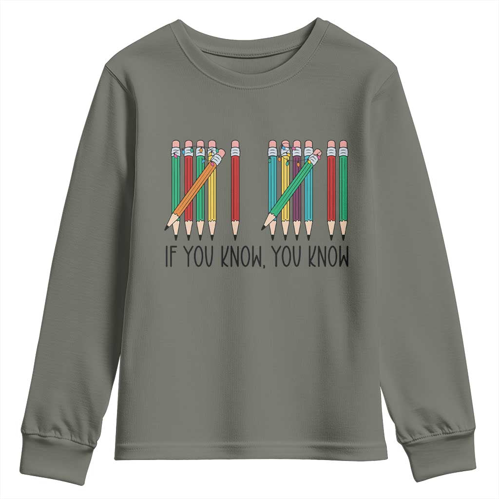 Funny 6 7 Pencil Humor Youth Sweatshirt If You Know You Know Six Seven Joke TS02 Military Green Print Your Wear
