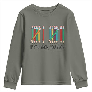 Funny 6 7 Pencil Humor Youth Sweatshirt If You Know You Know Six Seven Joke TS02 Military Green Print Your Wear