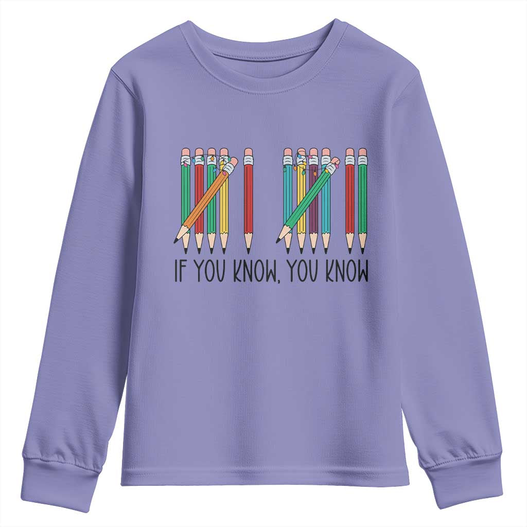 Funny 6 7 Pencil Humor Youth Sweatshirt If You Know You Know Six Seven Joke TS02 Violet Print Your Wear