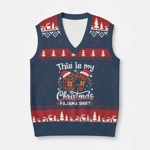 This Is My 67 Xmas Pajama V-Neck Knit Sweater Vest Funny Six Seven Buffalo Plaid Sleep Shirt Hot Xmas TS02 Navy Red Print Your Wear
