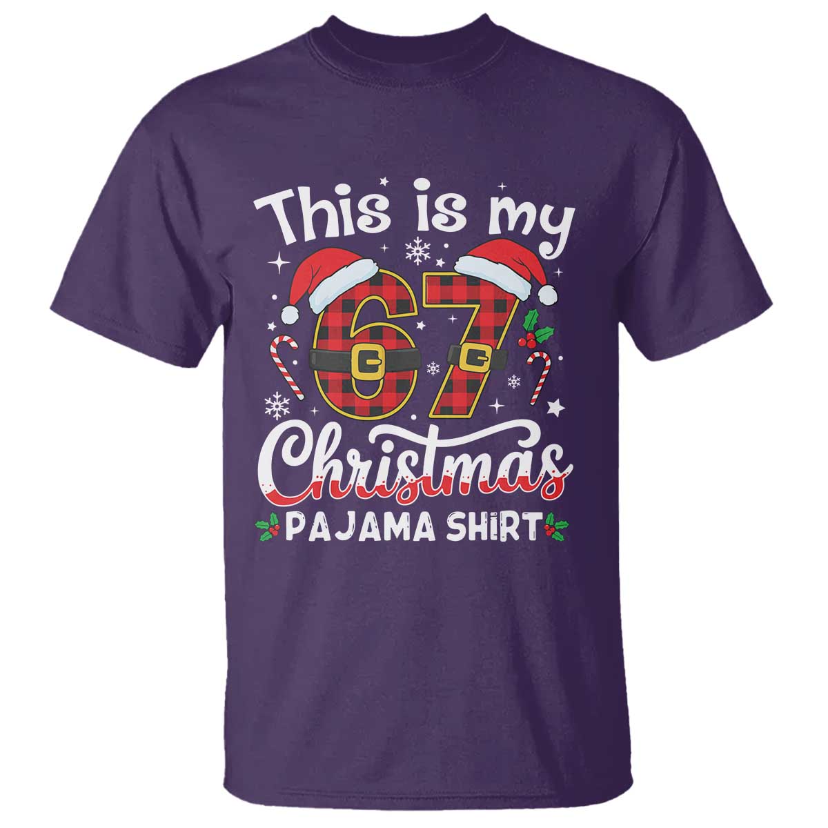 This Is My 67 Christmas Pajama T Shirt Funny Six Seven Buffalo Plaid Sleep Shirt Hot Xmas TS02 Purple Print Your Wear