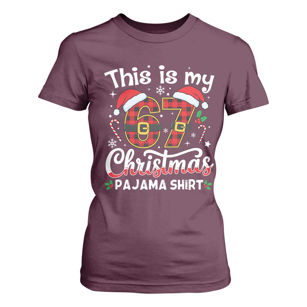 This Is My 67 Christmas Pajama T Shirt For Women Funny Six Seven Buffalo Plaid Sleep Shirt Hot Xmas TS02 Maroon Print Your Wear