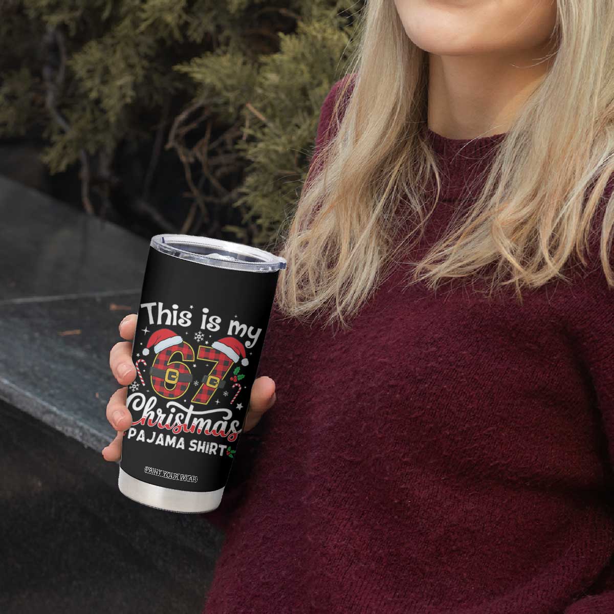 This Is My 67 Christmas Pajama Tumbler Cup Funny Six Seven Buffalo Plaid Sleep Shirt Hot Xmas TS02 Print Your Wear