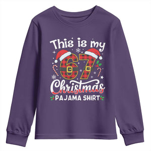 This Is My 67 Christmas Pajama Youth Sweatshirt Funny Six Seven Buffalo Plaid Sleep Shirt Hot Xmas TS02 Purple Print Your Wear
