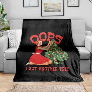 Funny Retro Christmas Pinup Girl Throw Blanket Oops I Got Another Tree Vintage Pin Up Style Holiday Humor TS02 Print Your Wear