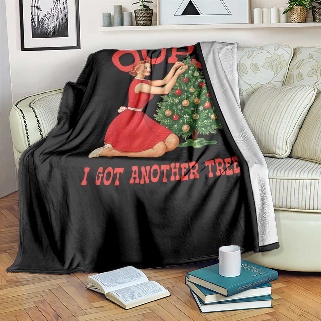 Funny Retro Christmas Pinup Girl Throw Blanket Oops I Got Another Tree Vintage Pin Up Style Holiday Humor TS02 Print Your Wear